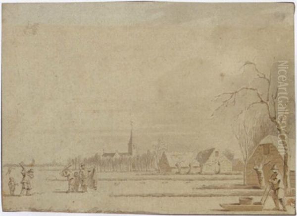 Winter Scene Oil Painting by Cornelis (Jacob C.) Ploos van Amstel