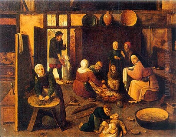 A Peasant Family In A Barn Oil Painting by Jan van (Brunswich Monogrammist) Amstel