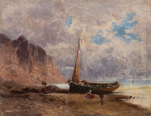 Barque Sur Un Littoral Oil Painting by Eugenio Amus