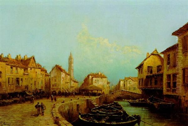 Blick Auf Eine Stadt Am Kanal Oil Painting by Eugenio Amus