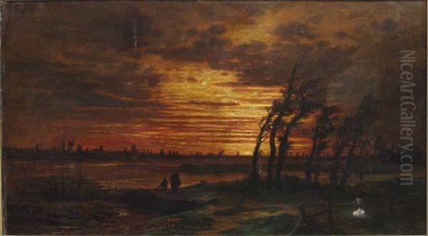 Sunset Oil Painting by Auguste Paul Charles Anastasi