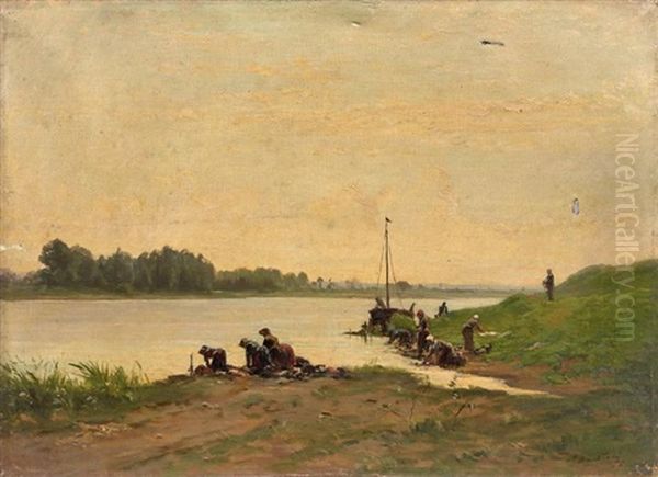 Lavandieres Au Bord D'une Riviere, [18]56 Oil Painting by Auguste Paul Charles Anastasi