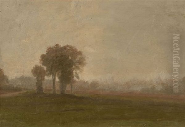 Bouquet D'arbres Dans Une Plaine Par Temps De Brume by Auguste Paul Charles Anastasi