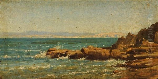 Rochers Et Mer Bleue De Douarnenez, Bretagne Oil Painting by Auguste Paul Charles Anastasi