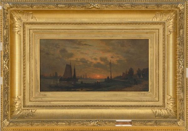 Continental Harbor At Sunset Oil Painting by Auguste Paul Charles Anastasi