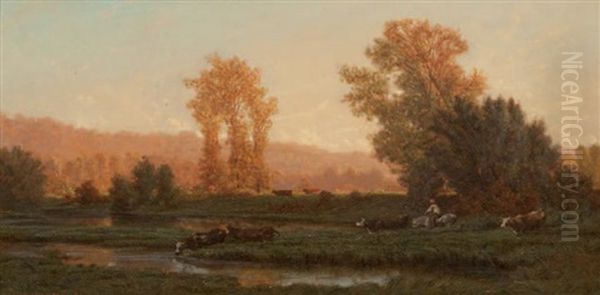 Vaches S'abreuvant Oil Painting by Auguste Paul Charles Anastasi