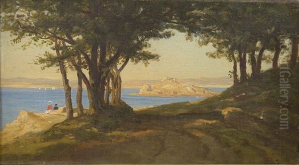 Promenade Au-dessus Des Rochers De Douarnenez Oil Painting by Auguste Paul Charles Anastasi