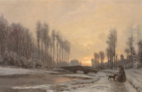 Le Pont A Gretz Sur Loing, En Hiver by Auguste Paul Charles Anastasi