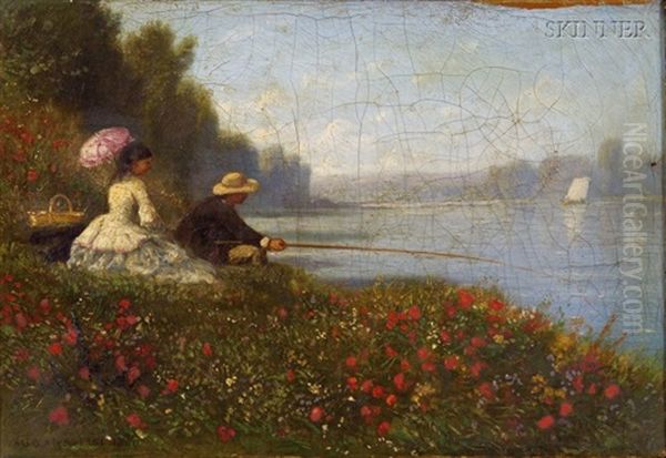 On The Banks Of The Seine Oil Painting by Auguste Paul Charles Anastasi