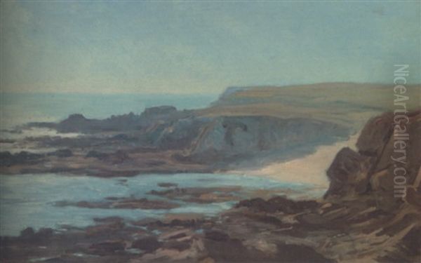 Rochers Et Mer Bleue A Douarnenez, Bretagne Oil Painting by Auguste Paul Charles Anastasi