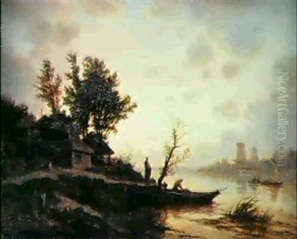 Bord De Riviere En Hollande A Willeindorf Oil Painting by Auguste Paul Charles Anastasi