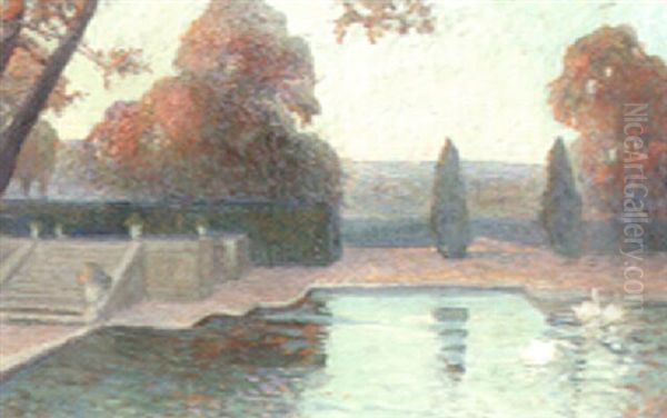 The Garden Pool Oil Painting by Emile Ancelet