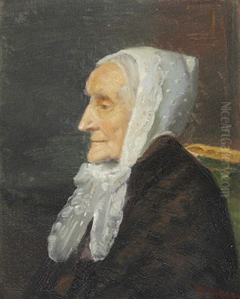 Portrait Of The Painter's Mother Ane Brondum Seen In Profile Oil Painting by Anna Kirstine Ancher