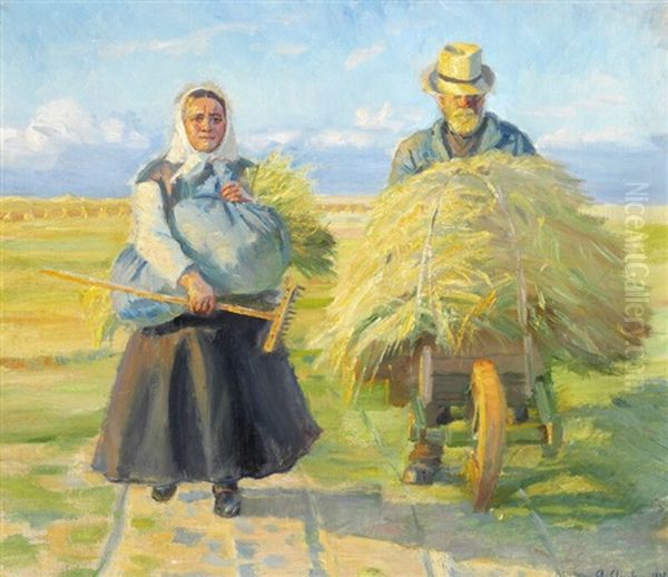 Bringing The Harvest Home Oil Painting by Anna Kirstine Ancher