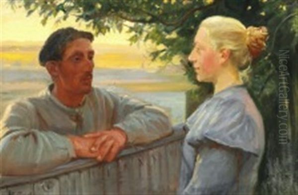 Meeting Across The Fence Oil Painting by Anna Kirstine Ancher