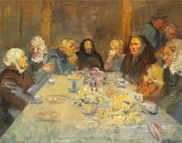 Cheerful People Around The Coffee Table In Skagen Oil Painting by Anna Kirstine Ancher