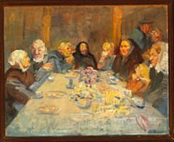 Cheerful People Around The Coffee Table In Skagen Oil Painting by Anna Kirstine Ancher