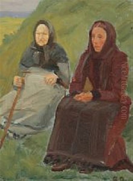 Two Skagen Wives At A Missionary Meeting Oil Painting by Anna Kirstine Ancher