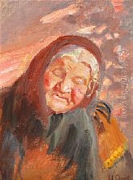 A Woman From Skagen With A Headscarf Oil Painting by Anna Kirstine Ancher