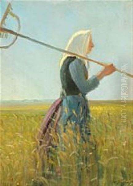 A Harvest Girl Oil Painting by Anna Kirstine Ancher