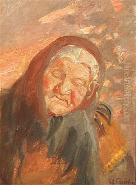 Portrait Of An Elderly Woman Oil Painting by Anna Kirstine Ancher