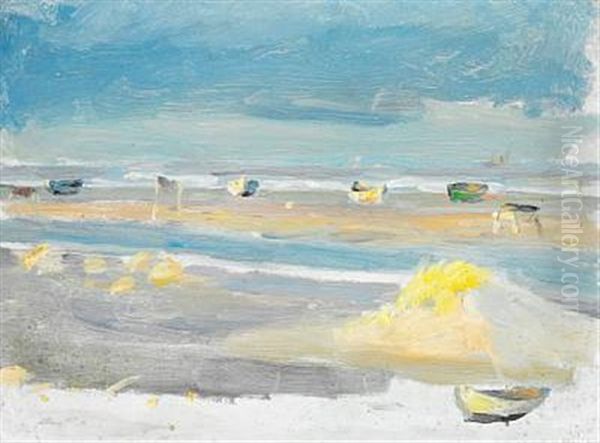 Boats On The Beach, Skagen Oil Painting by Anna Kirstine Ancher