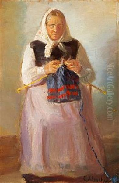 Sorine Moller Knitting, Skagen Oil Painting by Anna Kirstine Ancher