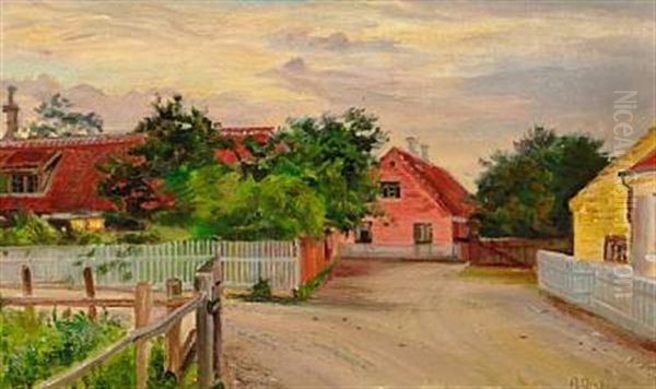 Houses Along A Road In Skagen Oil Painting by Anna Kirstine Ancher