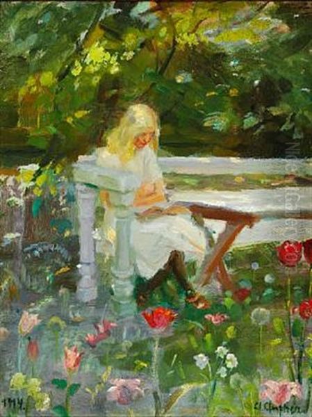 The Painter's Daughter Helga In The Garden On A Summer Day In Skagen Oil Painting by Anna Kirstine Ancher