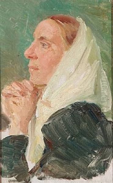 Portrait Of Martha Lundholm (study For Et Missionsmode) Oil Painting by Anna Kirstine Ancher