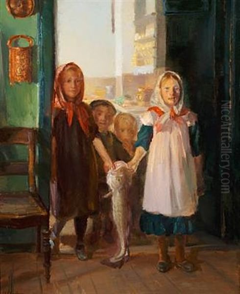 Smapiger Med En Torsk Oil Painting by Anna Kirstine Ancher