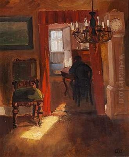 Skageninterior Med En Solstribe Pa Gulvet Oil Painting by Anna Kirstine Ancher