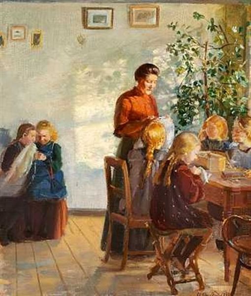 En Syskole Oil Painting by Anna Kirstine Ancher