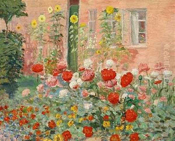 Brogede Blomster I Familien Anchers Have Pa Markvej Oil Painting by Anna Kirstine Ancher