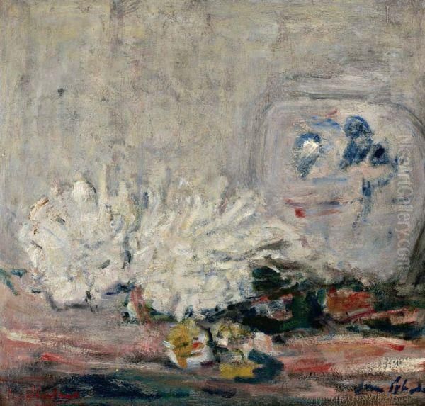 Stilleven Met Bloemen En Witte Vaas Oil Painting by Anna Adelaide Abrahams