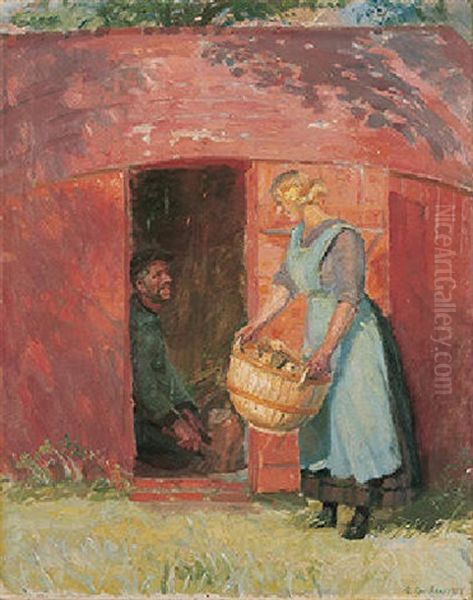 Ved Braendehuset Oil Painting by Anna Kirstine Ancher