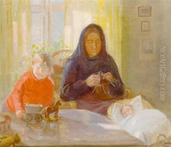 Bedstemoder Hos Bornene Oil Painting by Anna Kirstine Ancher