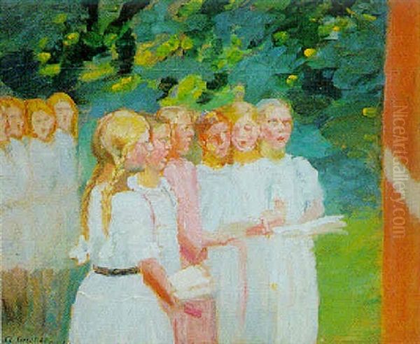 Sjungande Flickor Oil Painting by Anna Kirstine Ancher