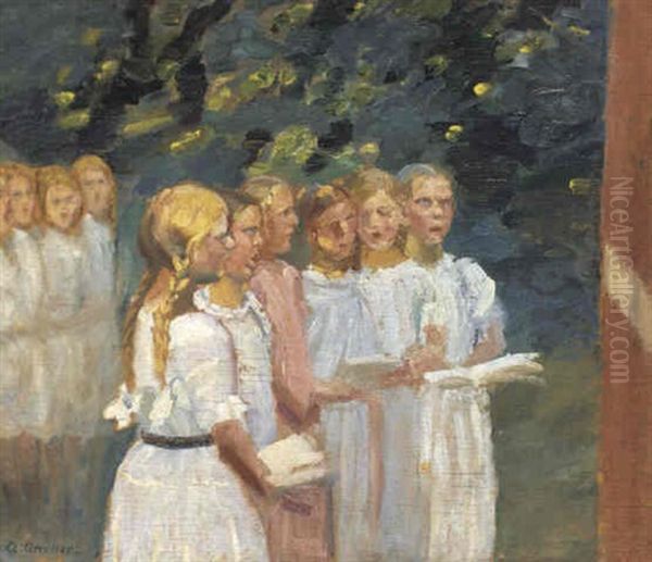 Morgensang, Dannebrog Hejses Oil Painting by Anna Kirstine Ancher