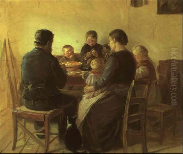 Familien Samlet Omkring Aftensm+l Oil Painting by Anna Kirstine Ancher