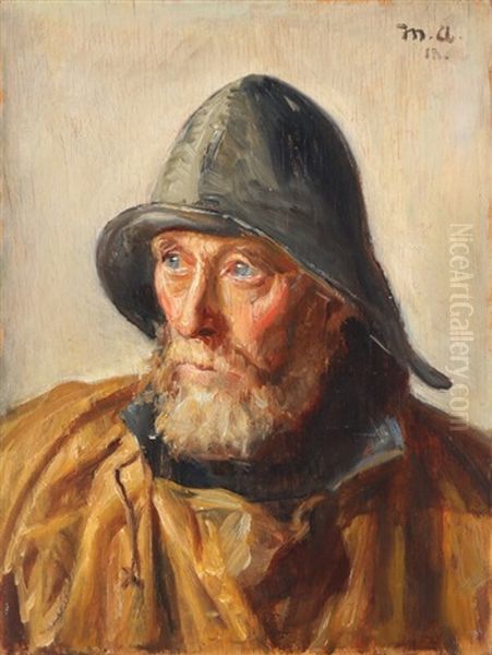 Portrait Of A Fisherman Oil Painting by Michael Peter Ancher