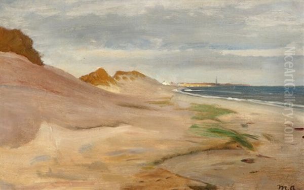 Costal Scenery With Skagen In The Sun Oil Painting by Michael Peter Ancher