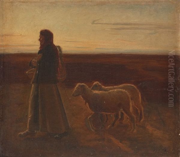 Woman With Sheep Oil Painting by Michael Peter Ancher