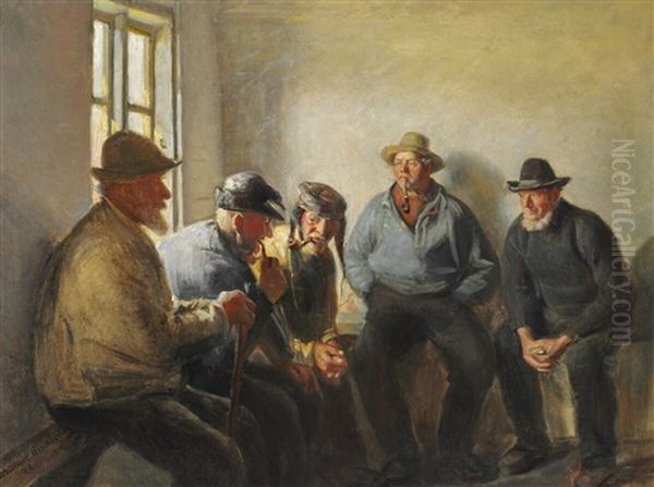 Fiskere I Skaenkestuen Oil Painting by Michael Peter Ancher