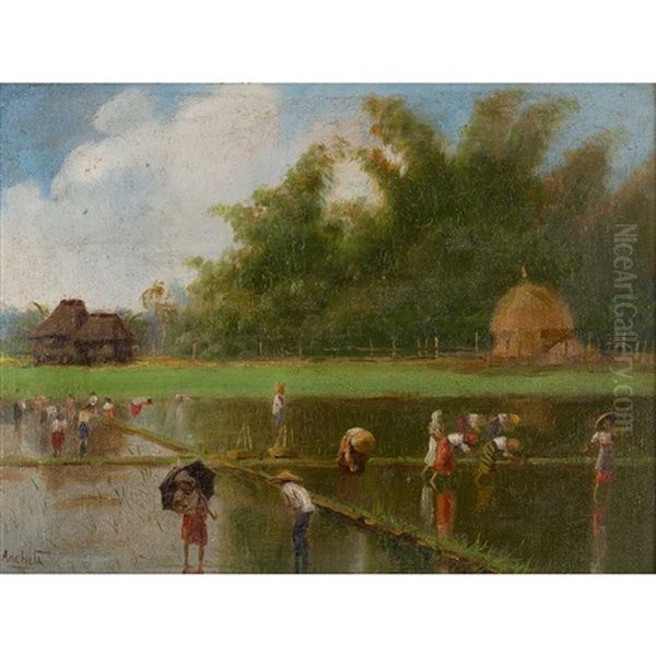 Planting Rice Oil Painting by Isidro Ancheta