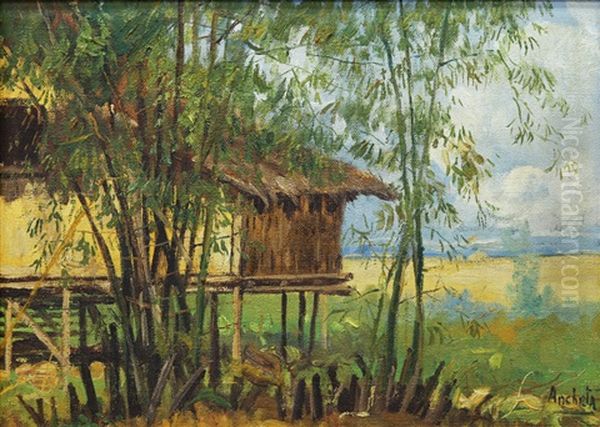 Bahay Kubo Oil Painting by Isidro Ancheta