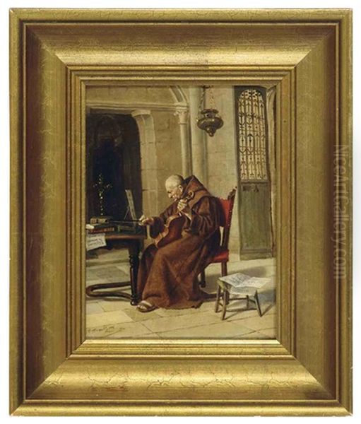 A Monk Playing The Violin Oil Painting by Torello Ancillotti