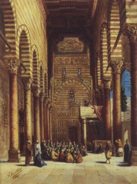 Vue Interieure De La Mosquee Du Sultan Al Ashraf Qaytbay. Le Caire Oil Painting by Torello Ancillotti