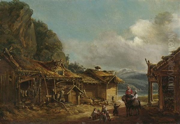 Blick In Das Norwegische Dorf Saime Oil Painting by Mikael Gustaf Anckarsvard