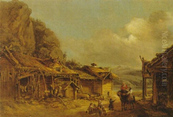 Avsked I Bergsby Oil Painting by Mikael Gustaf Anckarsvard